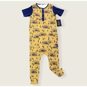 NWT Rags Short Sleeve Henley Romper Cabin Life Navy